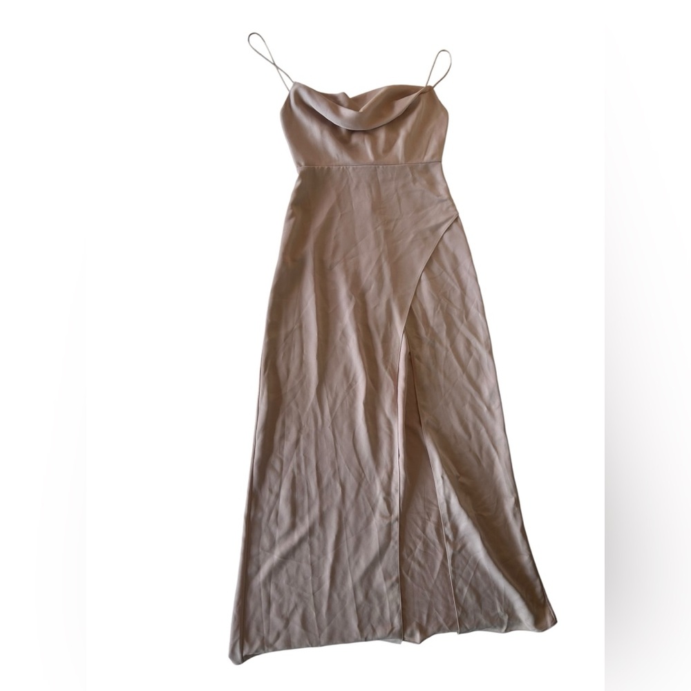 BHLDN Anthropologie Remy Cowl Neck Faux Wrap Satin Gown Blush Rose - Picture 3 of 8